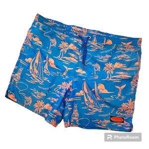 Vineyard Vines Blue Pink Men's Island Sailing Swim Trunks Board Shorts Size L